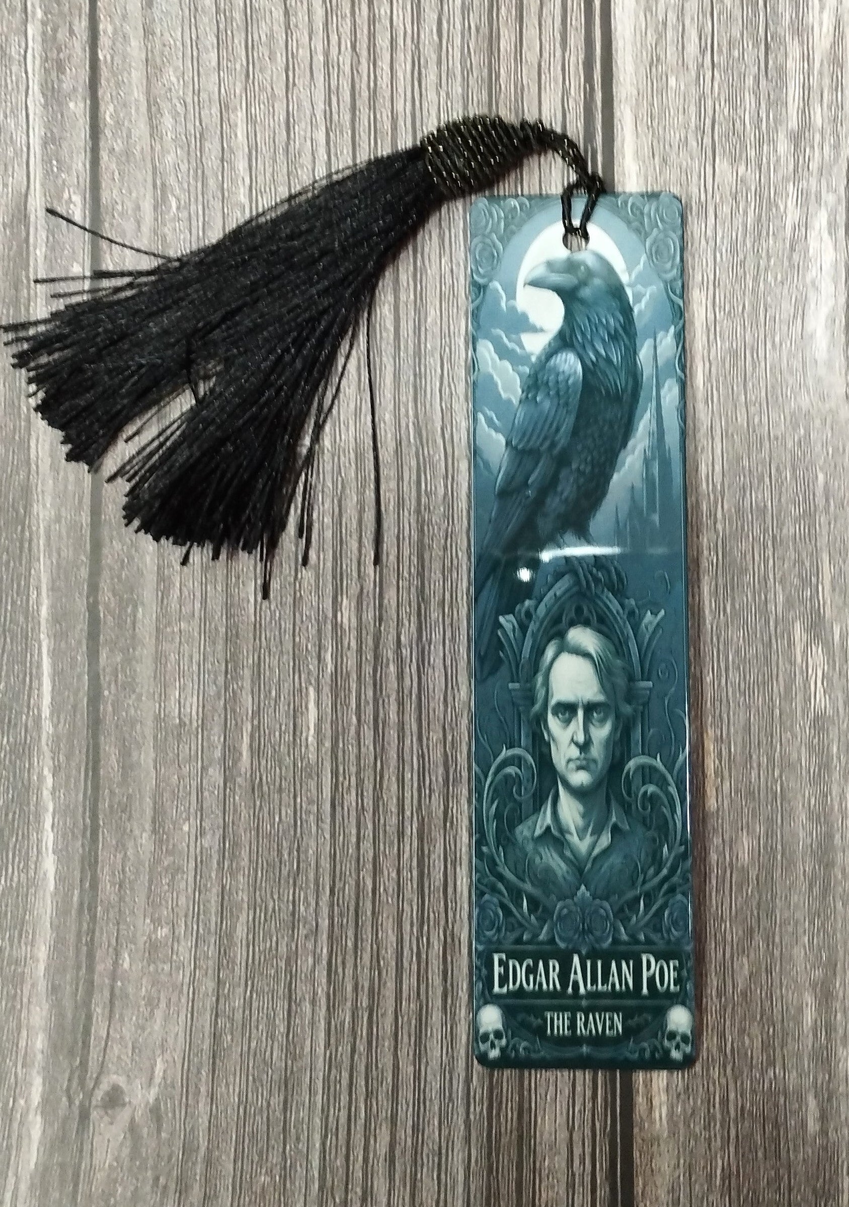 Edgar Allan Poe The Raven Metal Bookmark - Gothic Literature Gift with Black Tassel