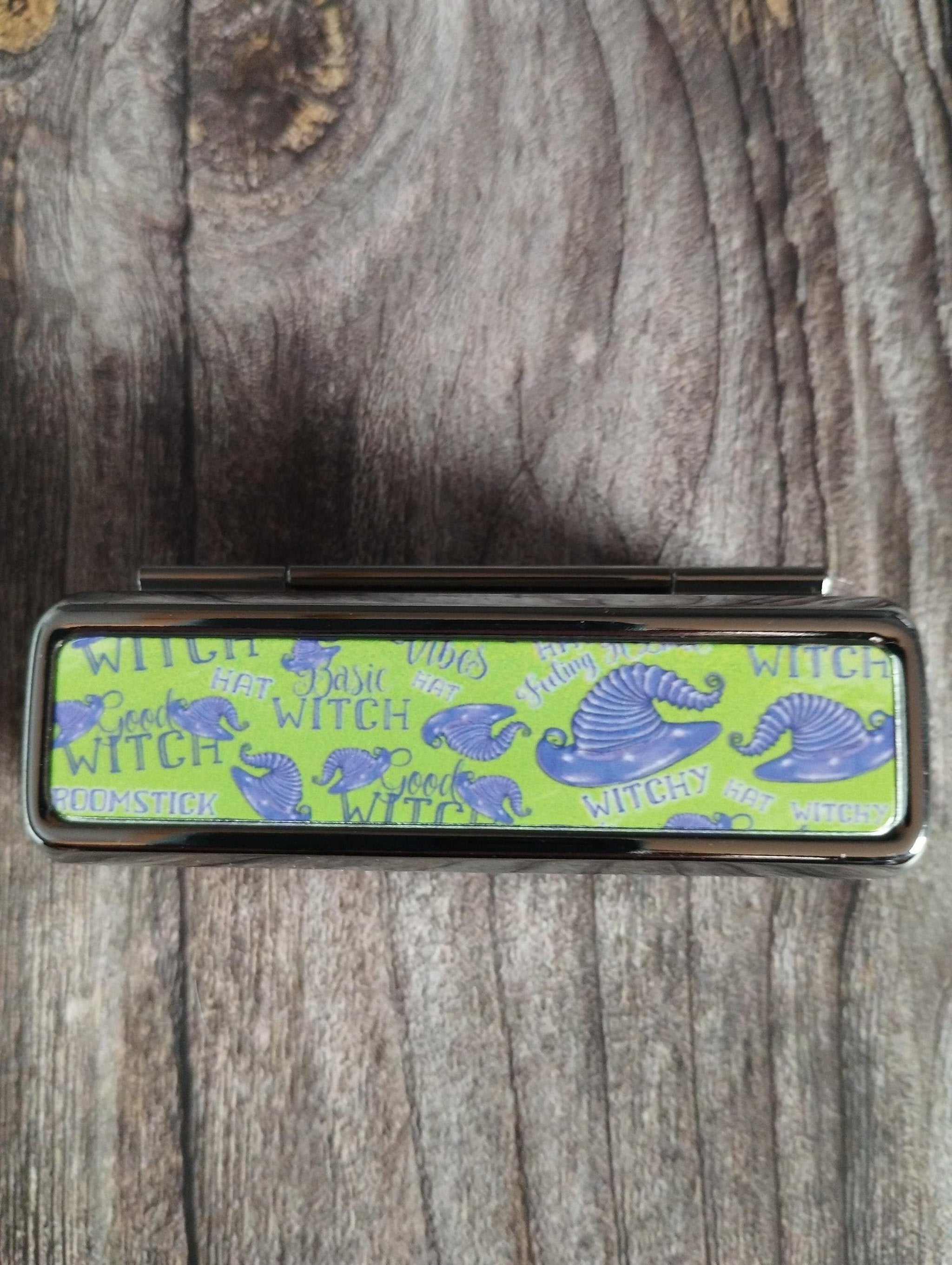 Witch Lipstick Case: Metal Lipstick Tin with Mirror