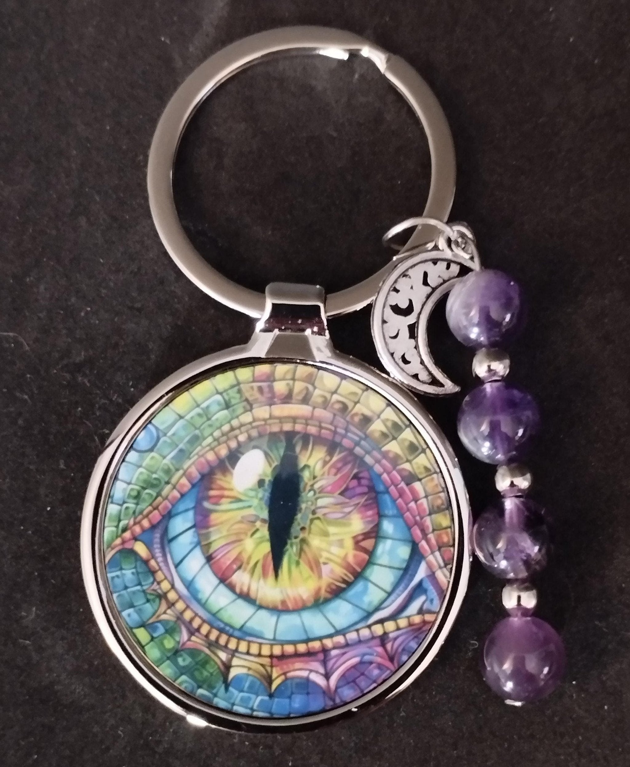 Dragon Keyring with Amethyst Beads and charm