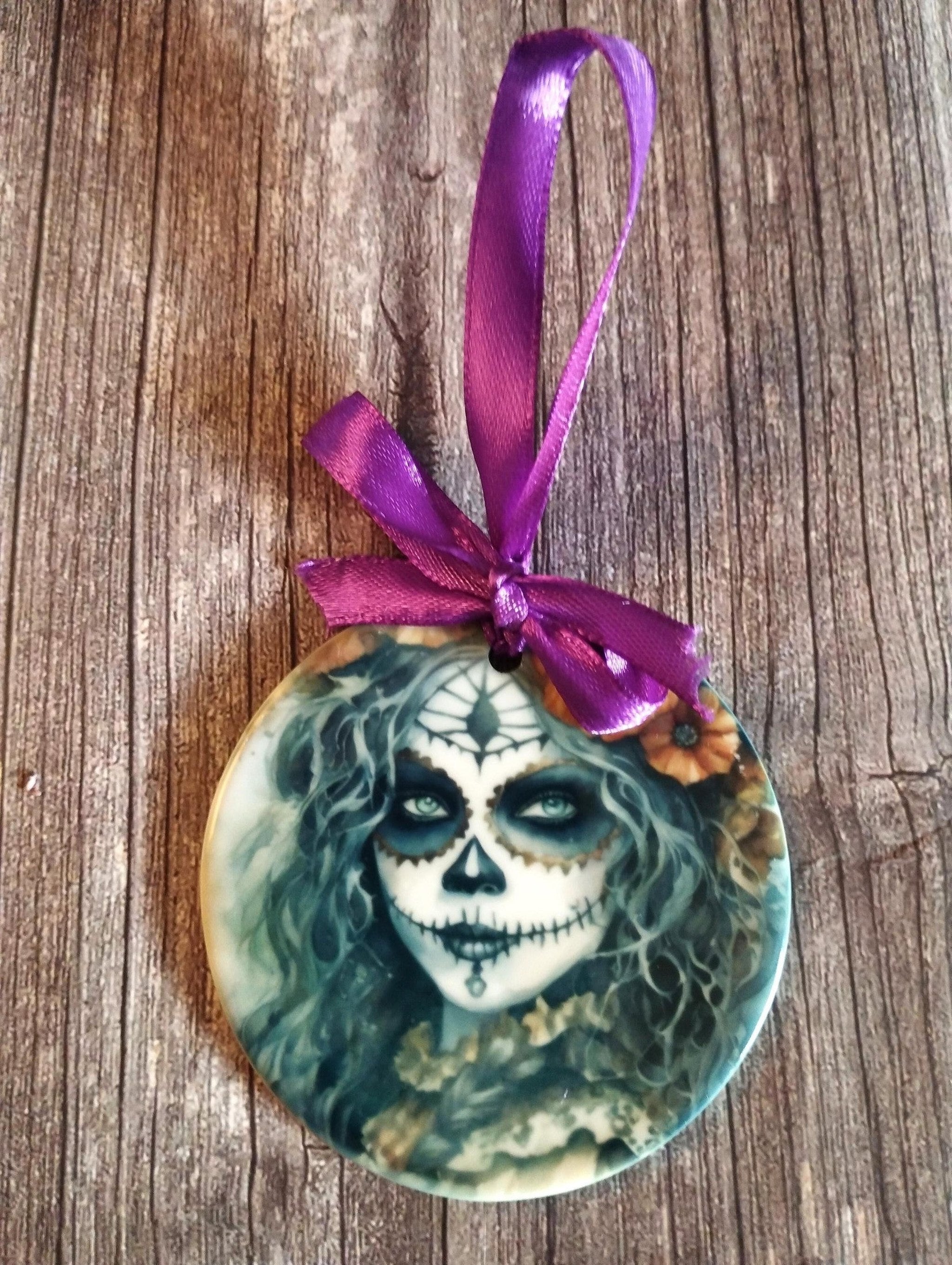Day of the Dead Ceramic Tree Decoration: Gothic Halloween Ornament