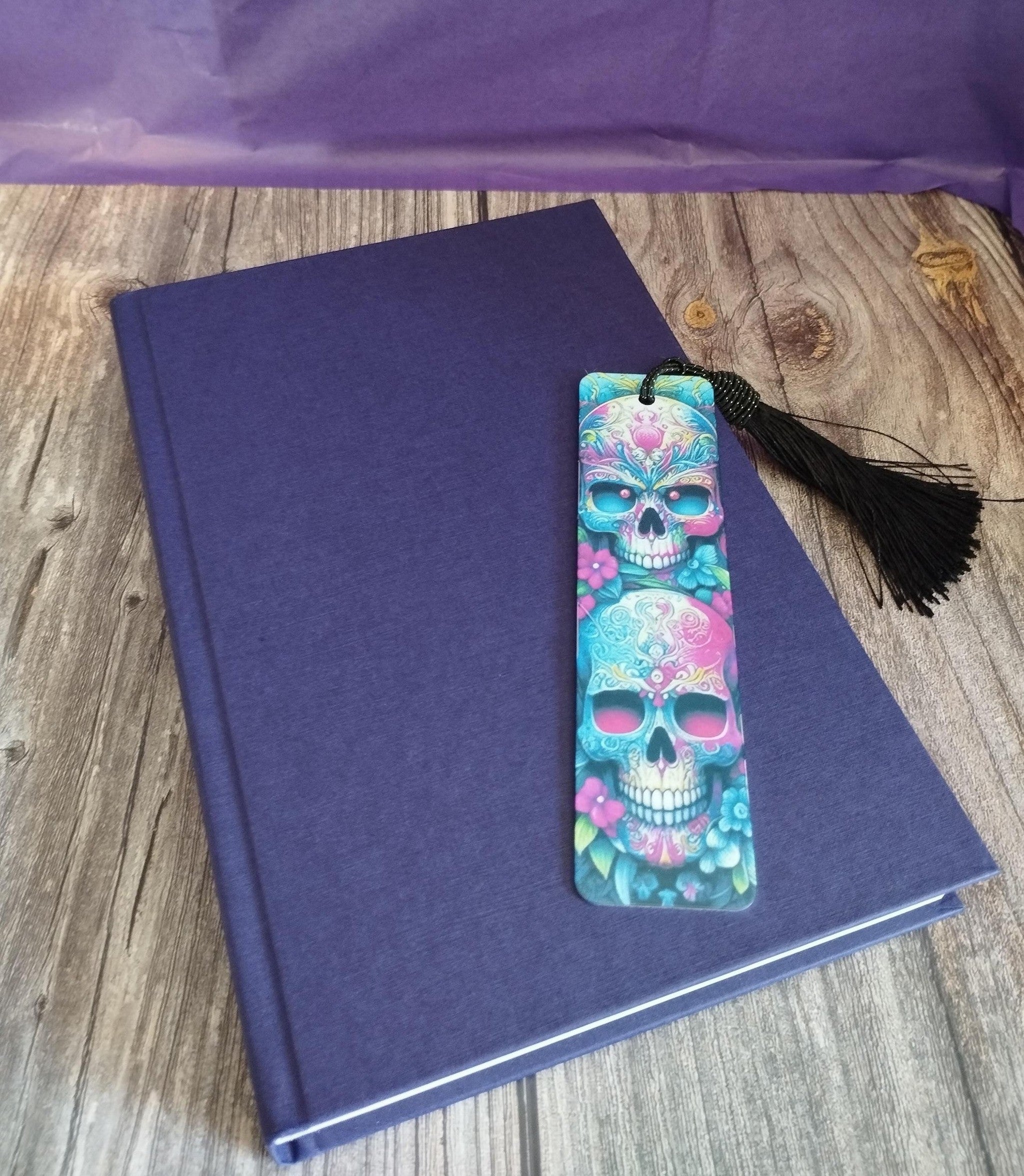 Gothic Skulls Metal Bookmark with Black Tassel