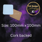 Square MDF coaster info pic - 100mm x 100mm cork backed