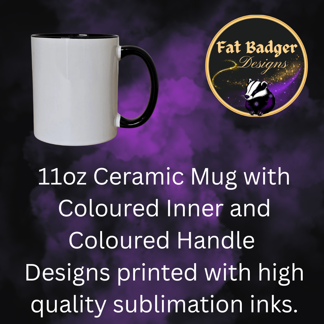 11oz ceramic mug with coloured inner and handle, printed with high quality sublimation inks