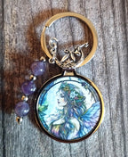 Fairy keyring with amethyst crystals and a charm