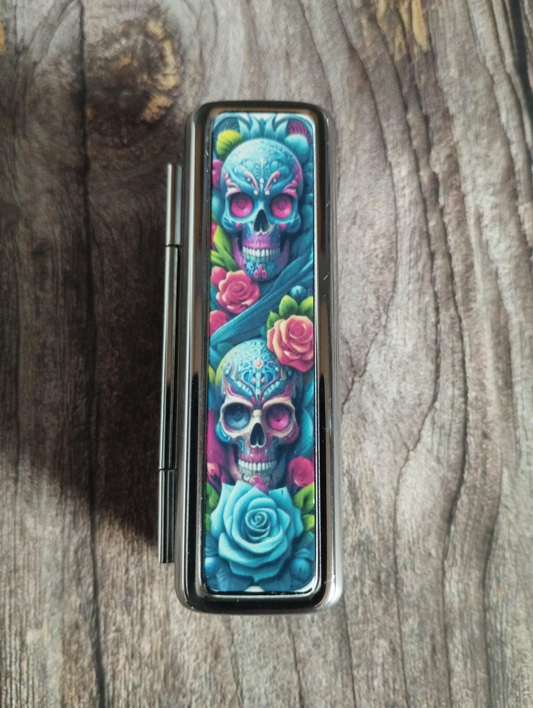 Gothic Skull Lipstick Case: Metal Lipstick Tin with Mirror
