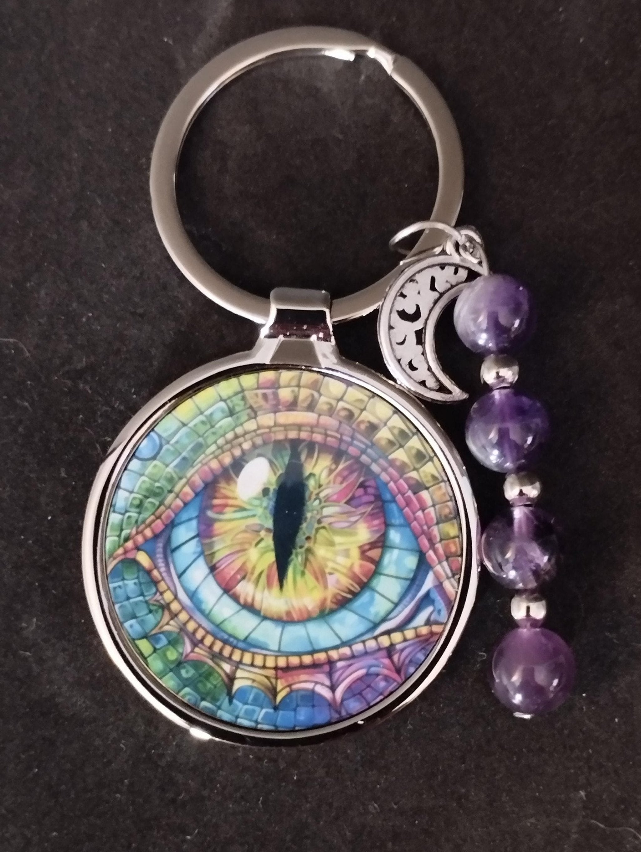 Dragon Keyring with Amethyst Beads and charm