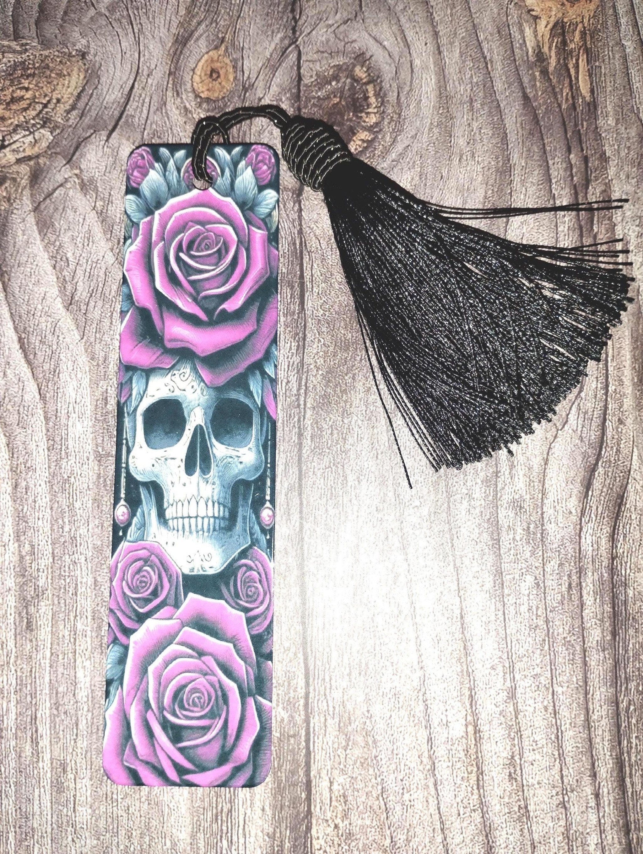 Gothic Skulls Metal Bookmark with Black Tassel