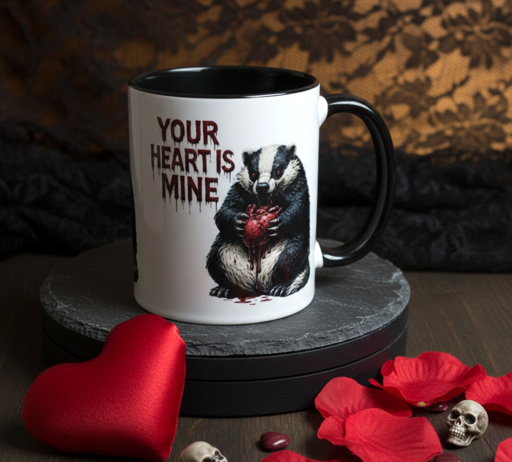 Valentine's Badger Mug - Gothic Romance Ceramic Mug