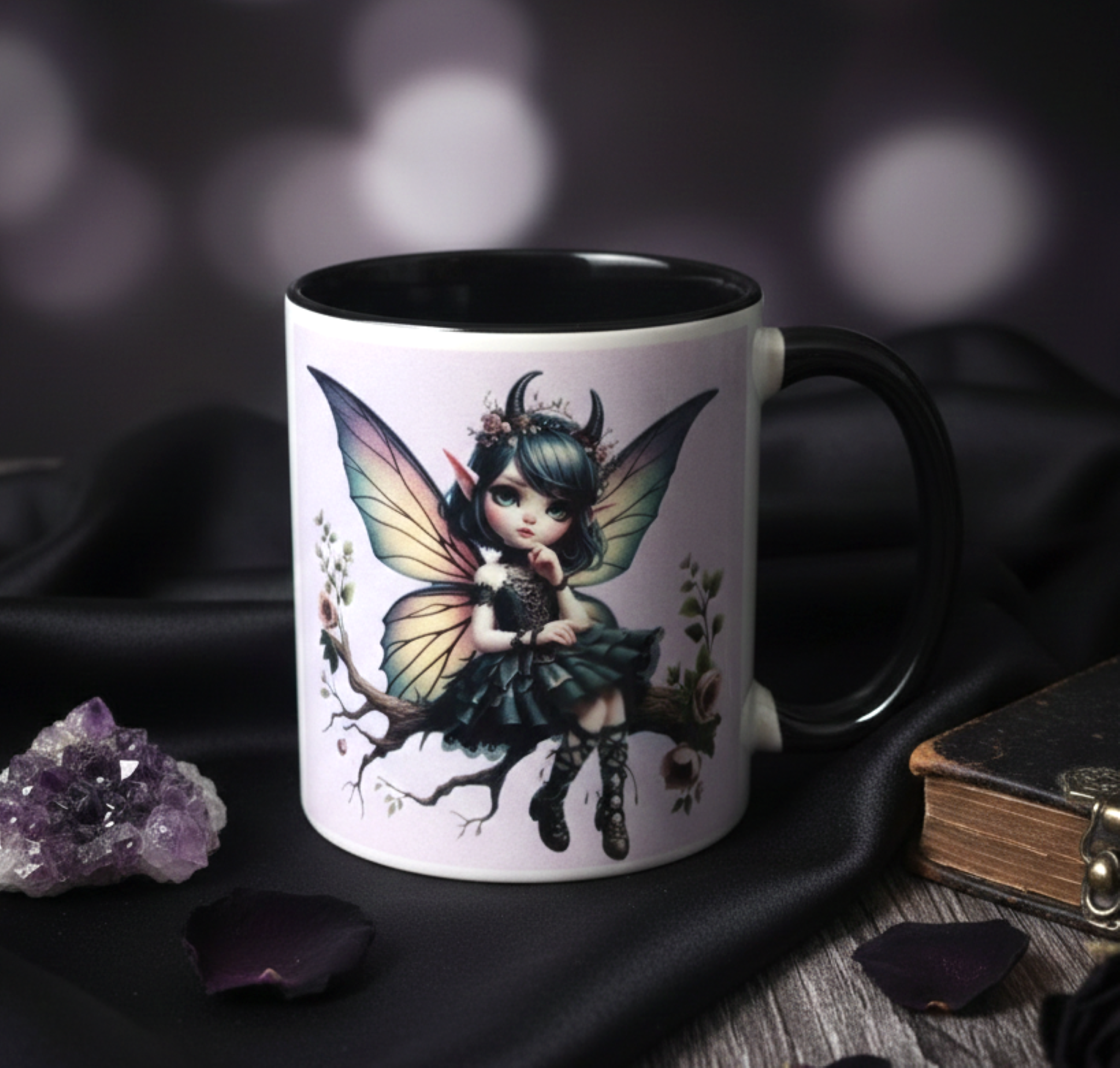 Dark Fairy Mug - Gothic Fantasy Black Ceramic Mug