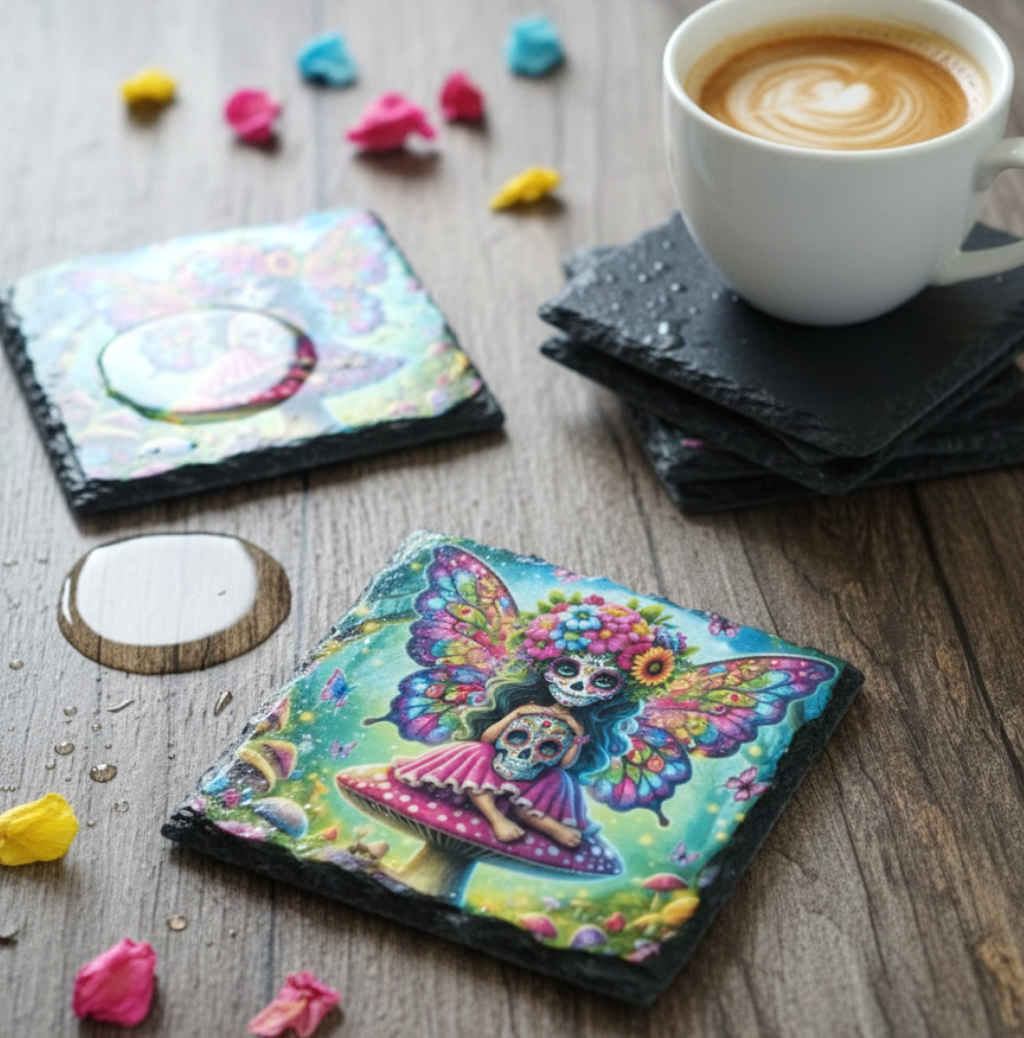Day of the Dead Fairy Slate Coaster | Gothic Fairy Homeware