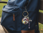 Dragon Keyring with Amethyst Crystal Beads & Moon Charm | Spiritual Protection Keychain UK