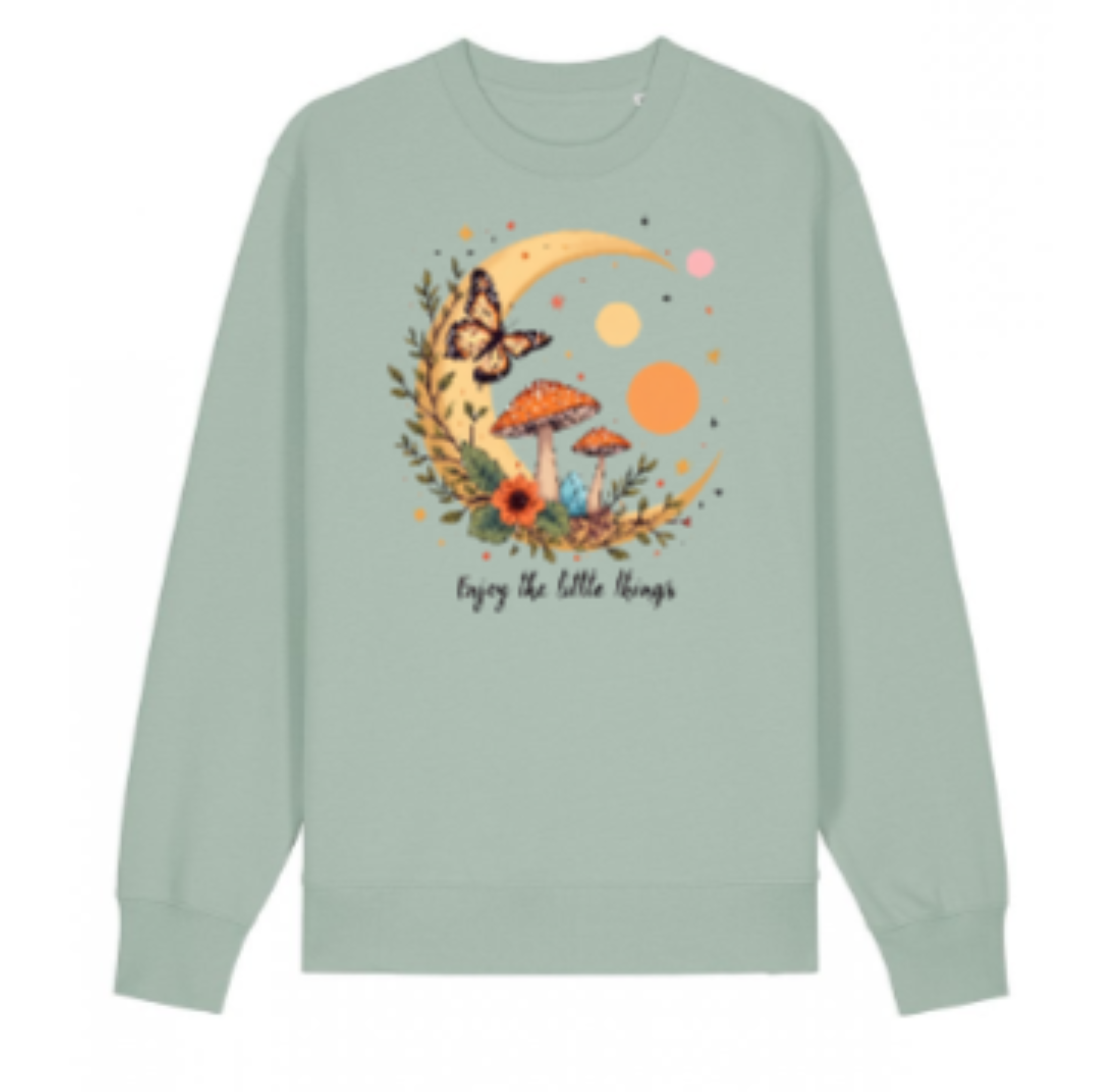 Enjoy the Little Things Sweatshirt — Cottagecore Mushroom Moon Jumper