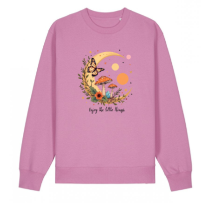 Enjoy the Little Things Sweatshirt — Cottagecore Mushroom Moon Jumper