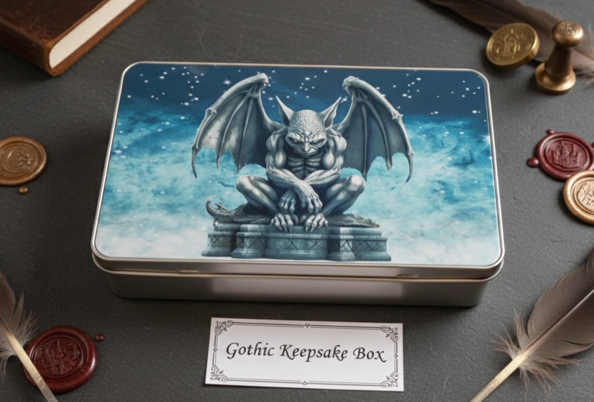 Gargoyle Metal Storage Tin | Gothic Decorative Tin UK | Medieval Keepsake Box