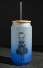 Tumbler with a design of a girl in a dress on a gradient blue background