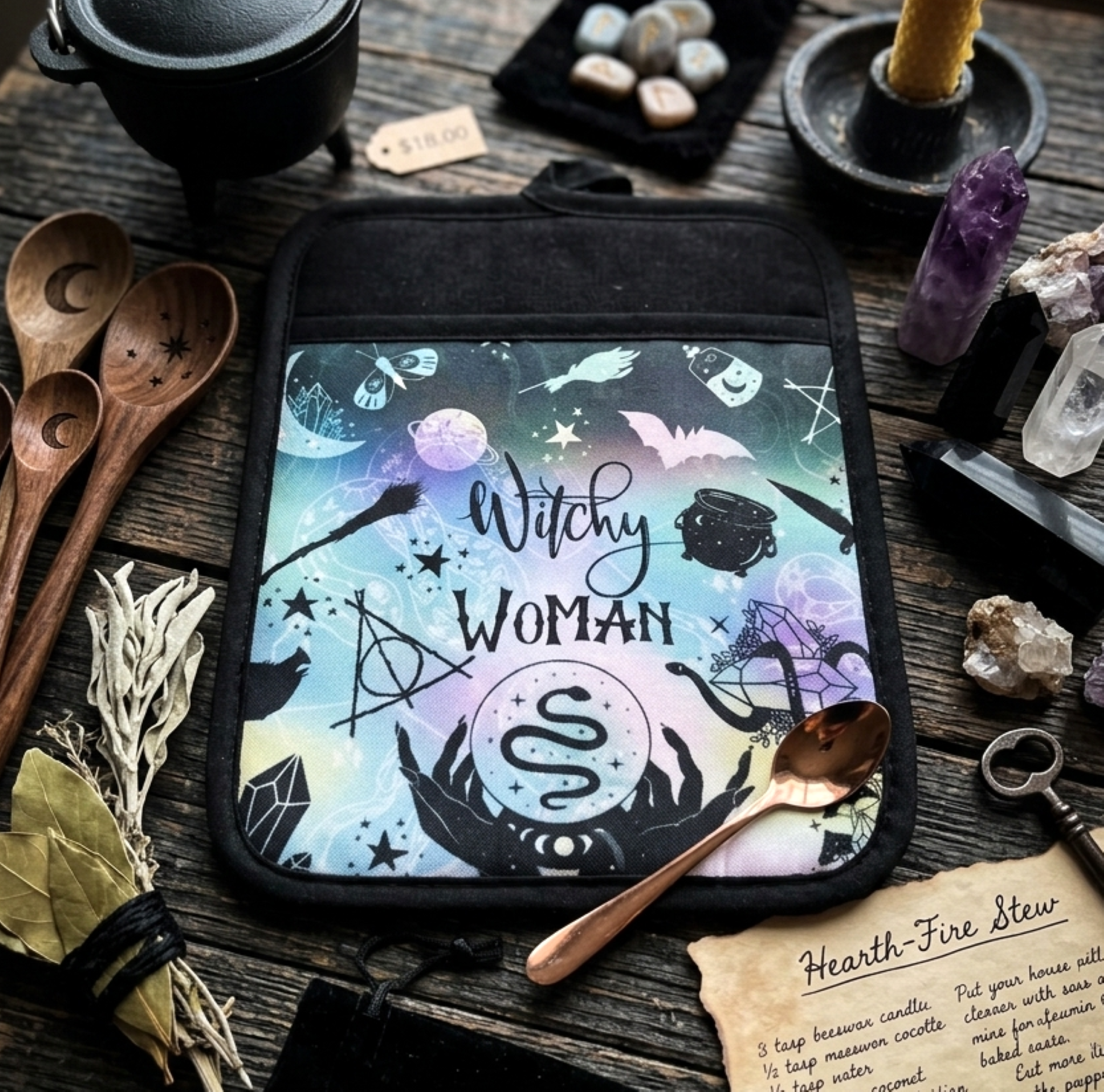 Witchy Woman Pot Holder - Gothic Kitchen Oven Glove UK