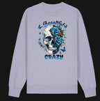 Light purple sweatshirt with a skull design featuring flowers and the text 'Beautiful Crazy' on a white background.