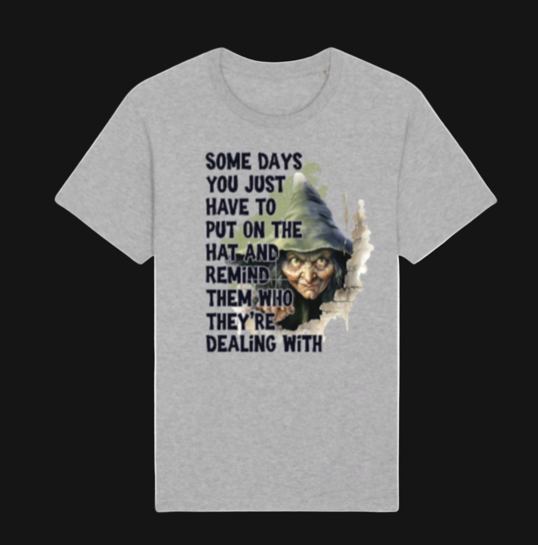 Gray t-shirt with graphic design and text on a white background