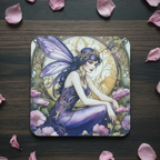 Art Deco Purple Fairy Coaster - flat lay