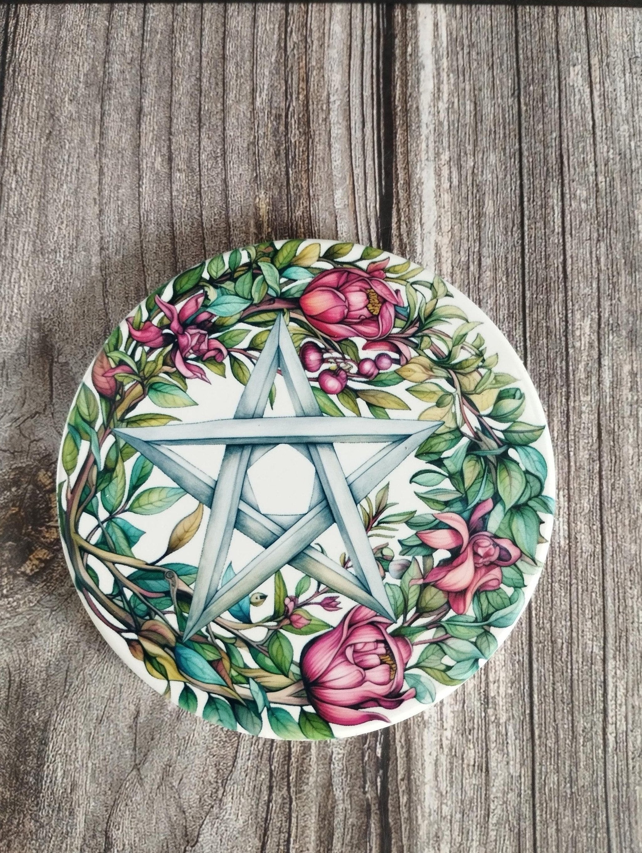 Pentagram Witch Coaster: Ceramic Pagan Altar Tile