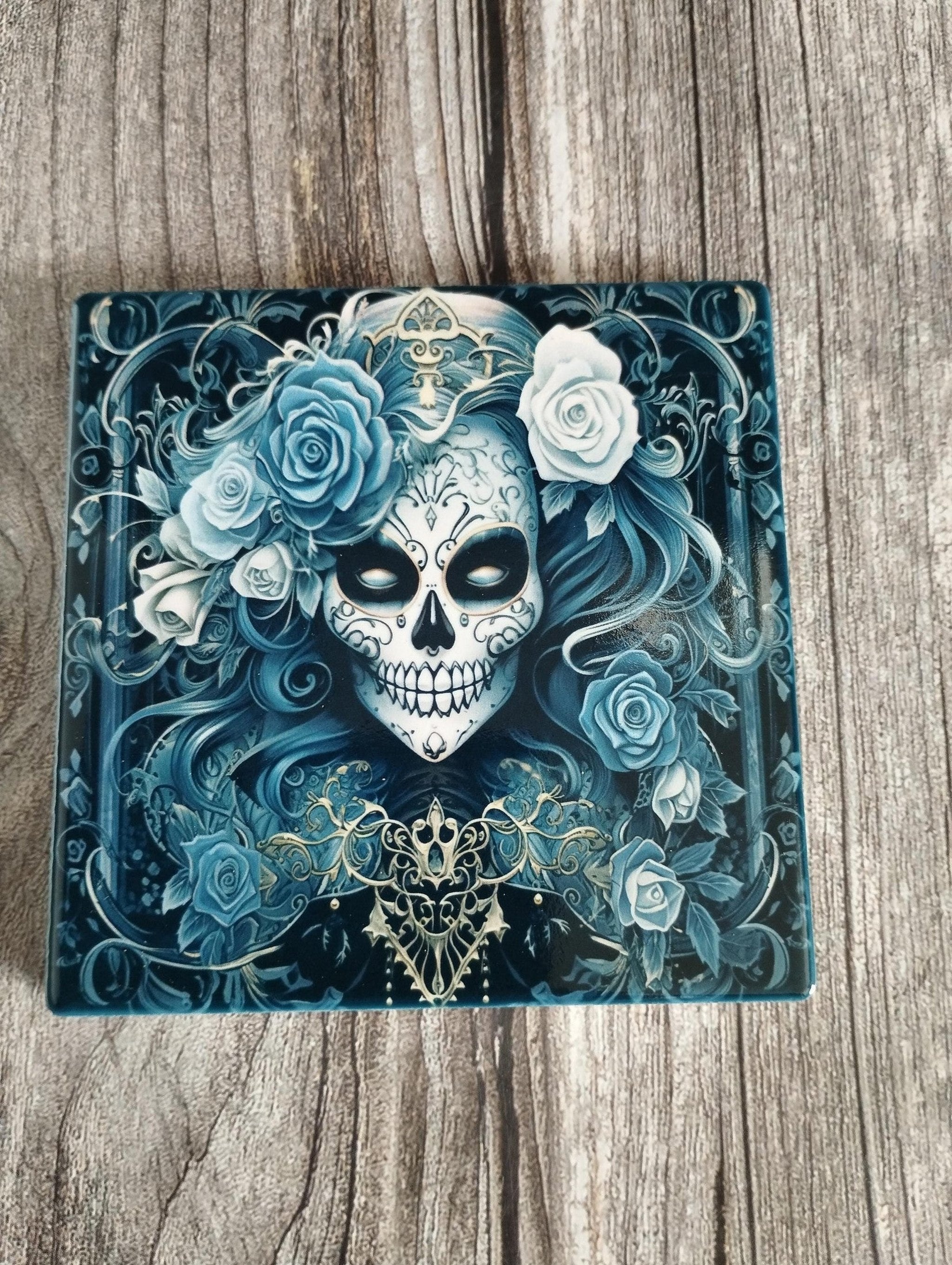 Day of the Dead Ceramic Coaster - Sugar Skull Halloween Decor