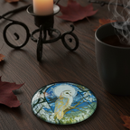 Barn Owl Glass Coaster Lifestyle