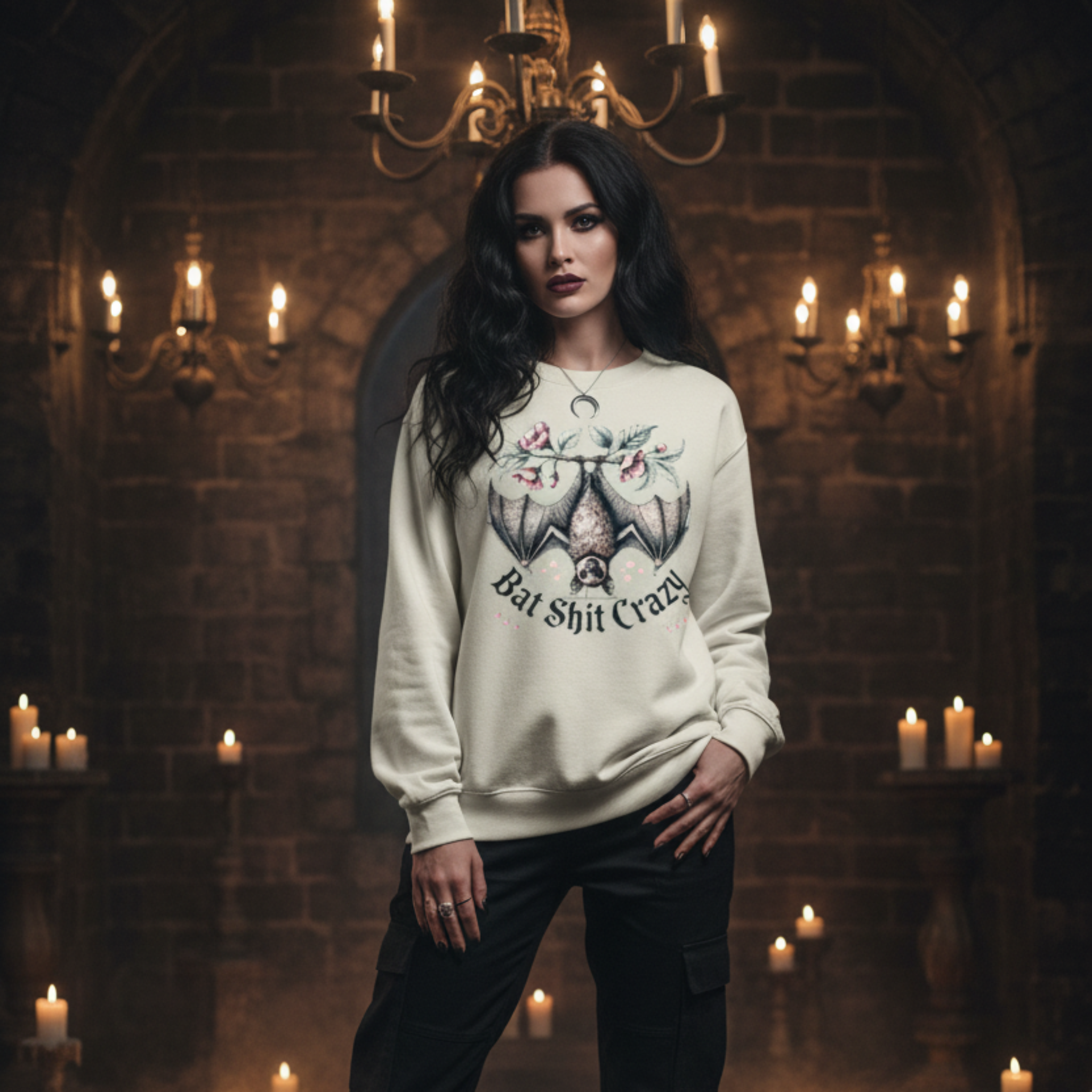 Bat Shit Crazy Sweatshirt - Cream Model Shot