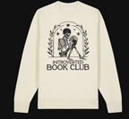 Beige long-sleeve shirt with skeleton design and 'Introverted Book Club' text on a white background