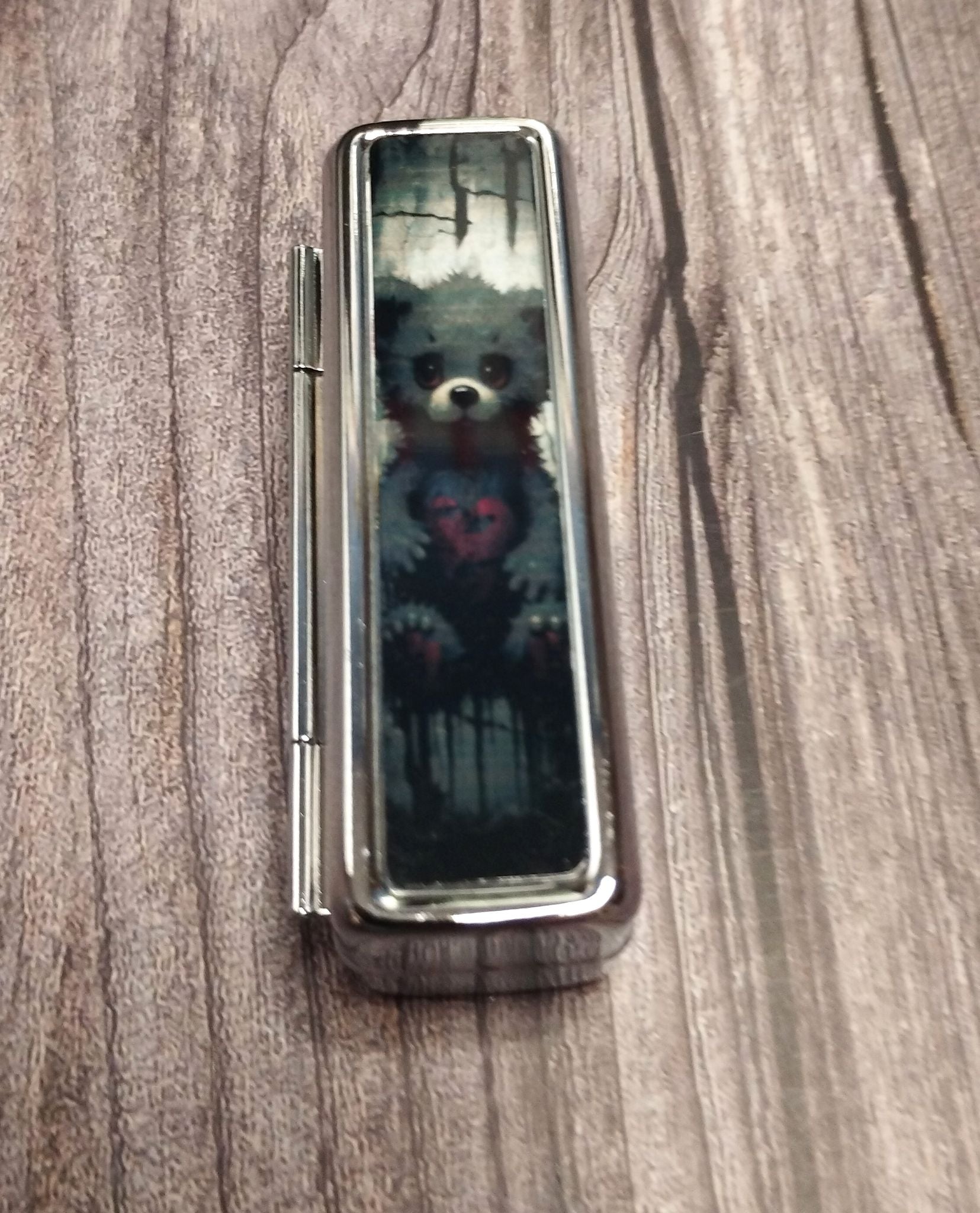 Gothic Teddy Bear Lipstick Case with Mirror