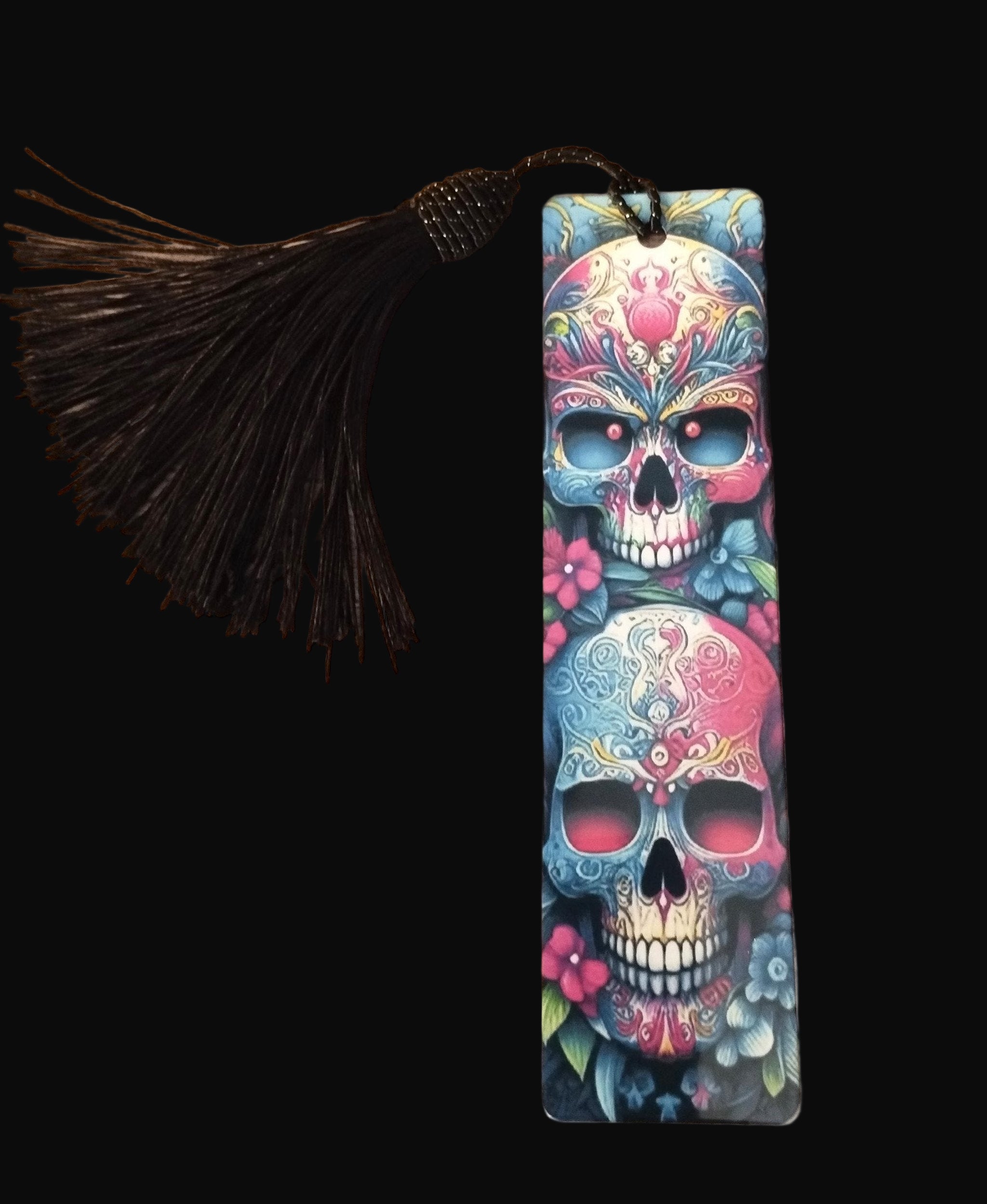 Gothic Skulls Metal Bookmark with Black Tassel