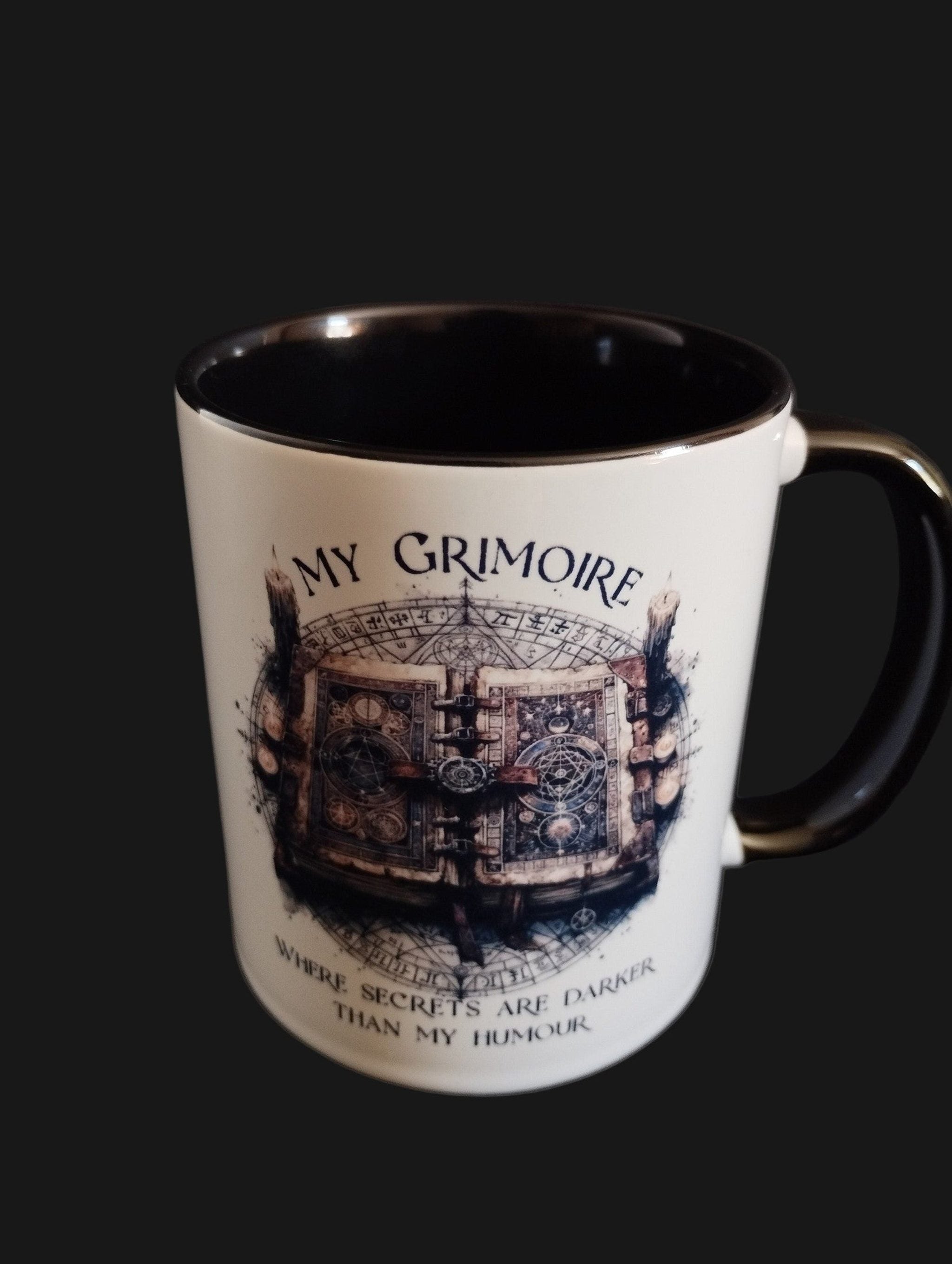 Mug with 'My Grimoire' design on a black background