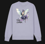 Lavender sweatshirt with fairy design and 'Dare to Dream' text on a white background