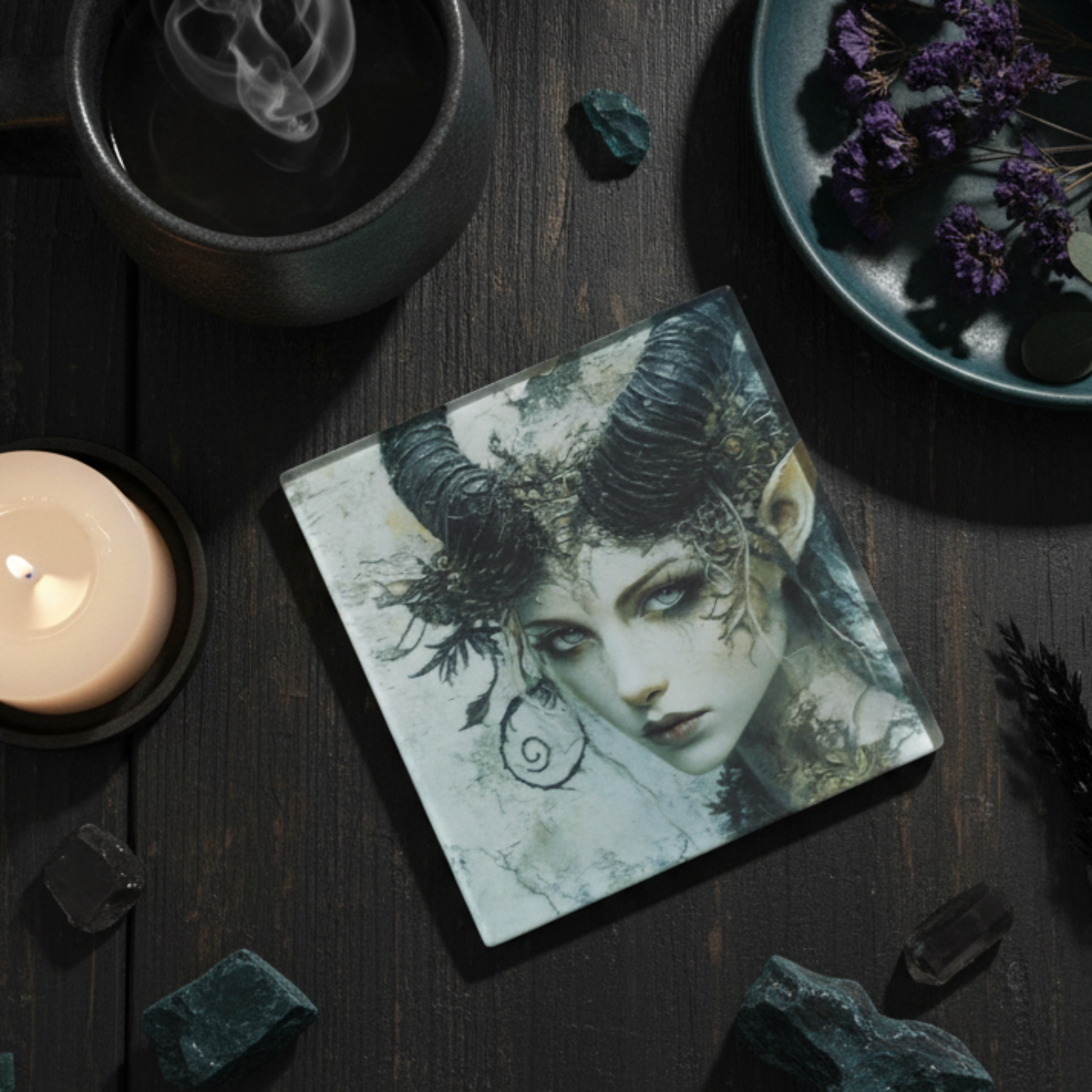 Dark Fae Glass Coaster lifestyle