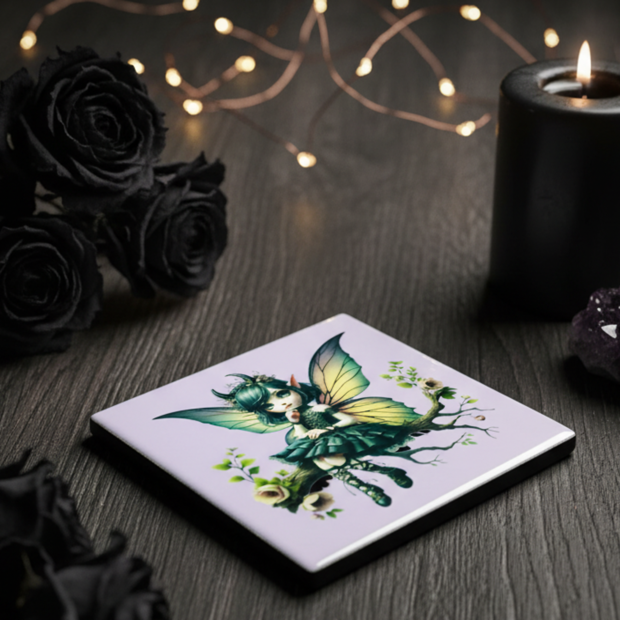 Dark Fairy Ceramic Coaster Lifestyle