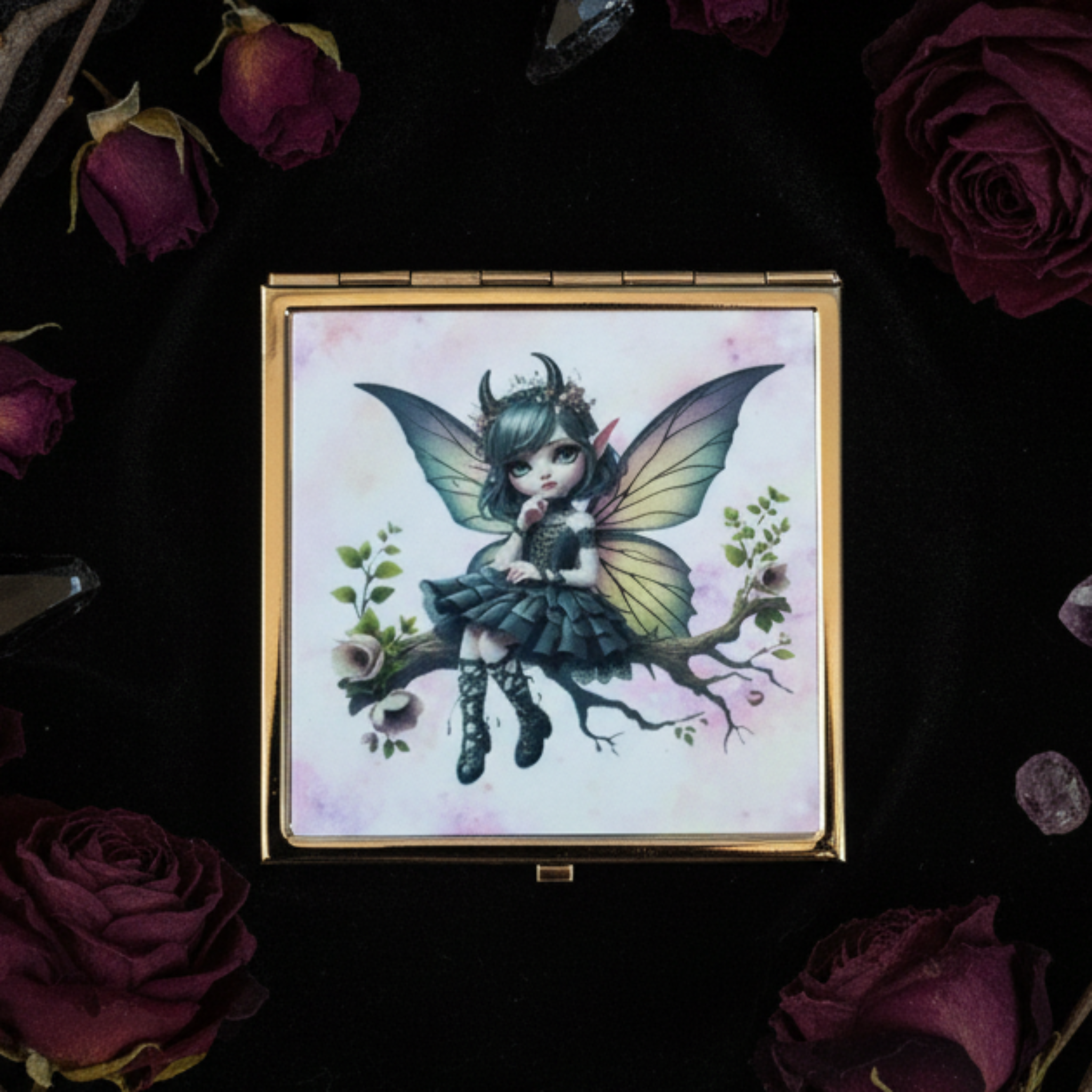 Dark Fairy Compact Mirror - Flat Lay