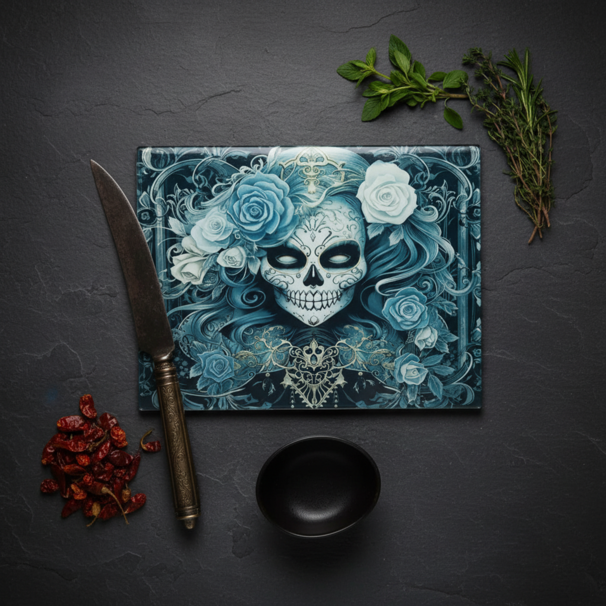 Day of the Dead Chopping Board – Flat Lay