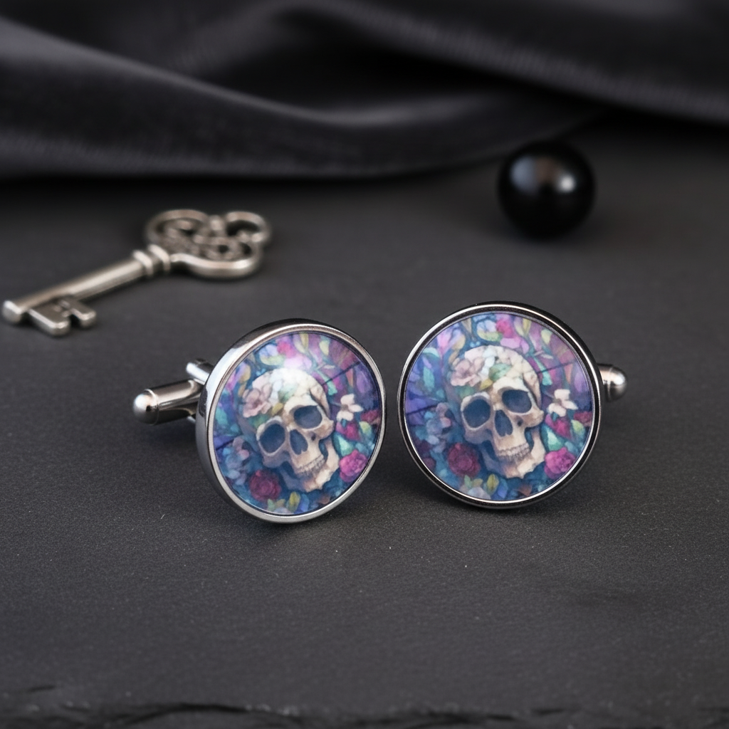 Day of the Dead Skull Cufflinks Pair - Styled Mockup