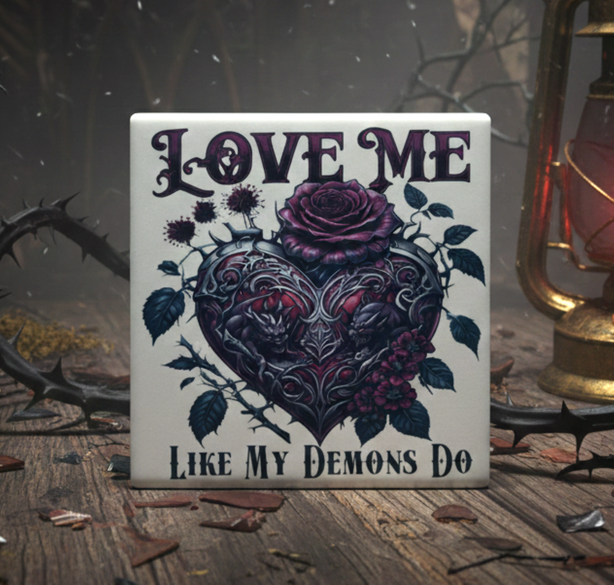 Gothic Demons Slate Coaster - Love Me Like My Demons Do | Dark Valentine's Gift