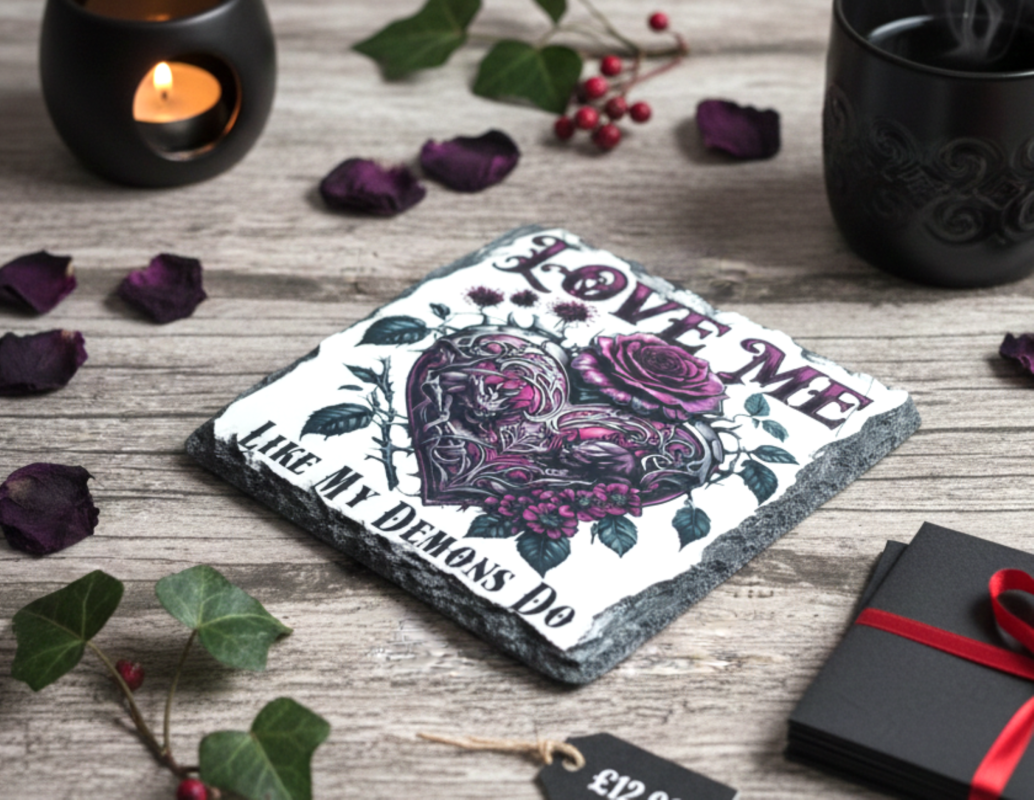 Gothic Demons Slate Coaster - Love Me Like My Demons Do | Dark Valentine's Gift UK