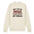 Beige sweatshirt with text design on a white background