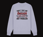 Light blue sweatshirt with text design on a white background