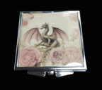 Dragon compact mirror with vintage dragon and pink roses design