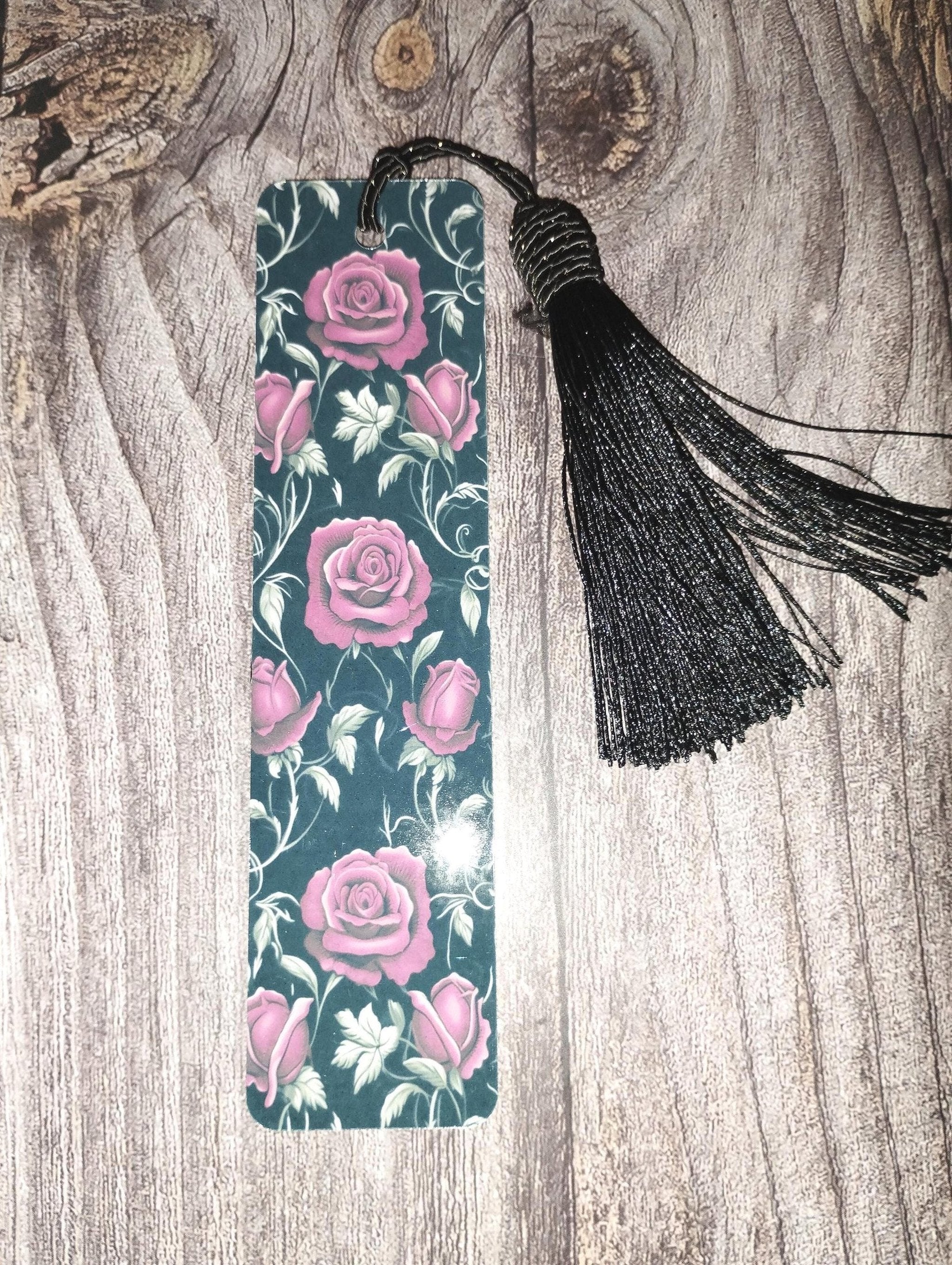 Gothic Roses  Bookmark: Black Roses, Sparkly Tassel