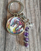 Dragon Keyring with Amethyst Beads and charm