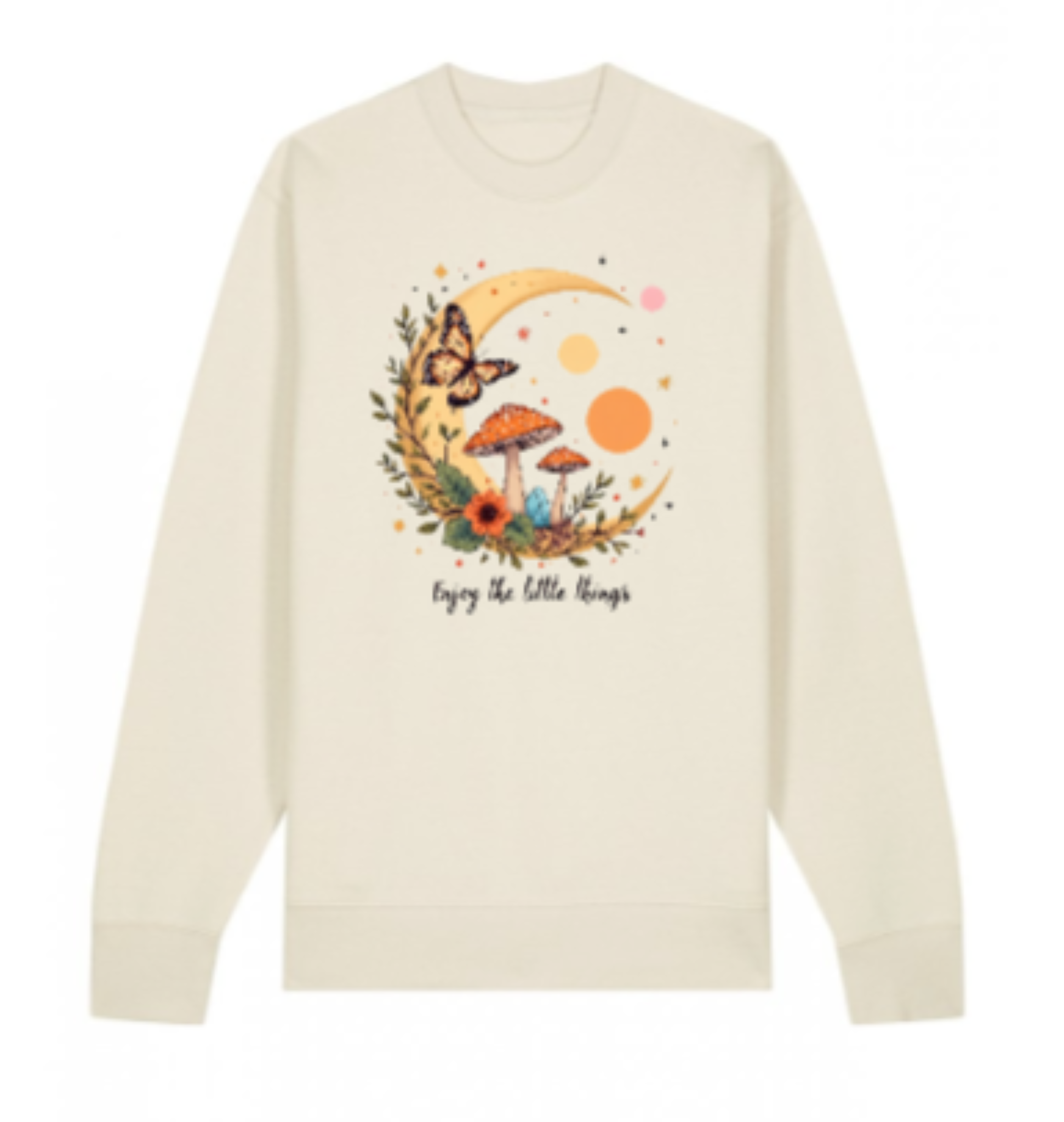 Enjoy the Little Things Sweatshirt — Cottagecore Mushroom Moon Jumper