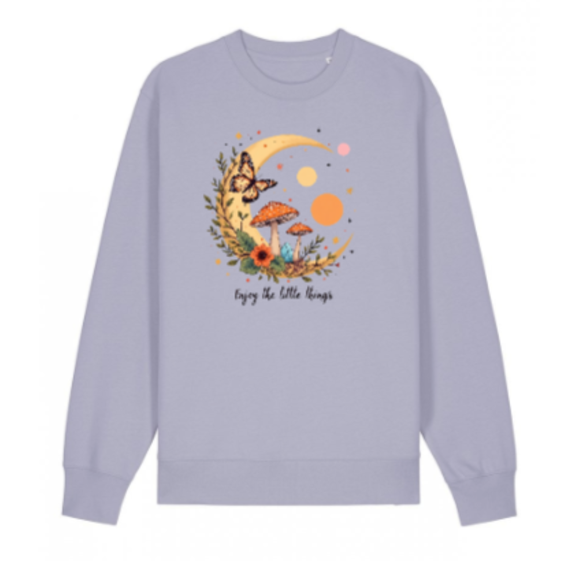 Enjoy the Little Things Sweatshirt — Cottagecore Mushroom Moon Jumper