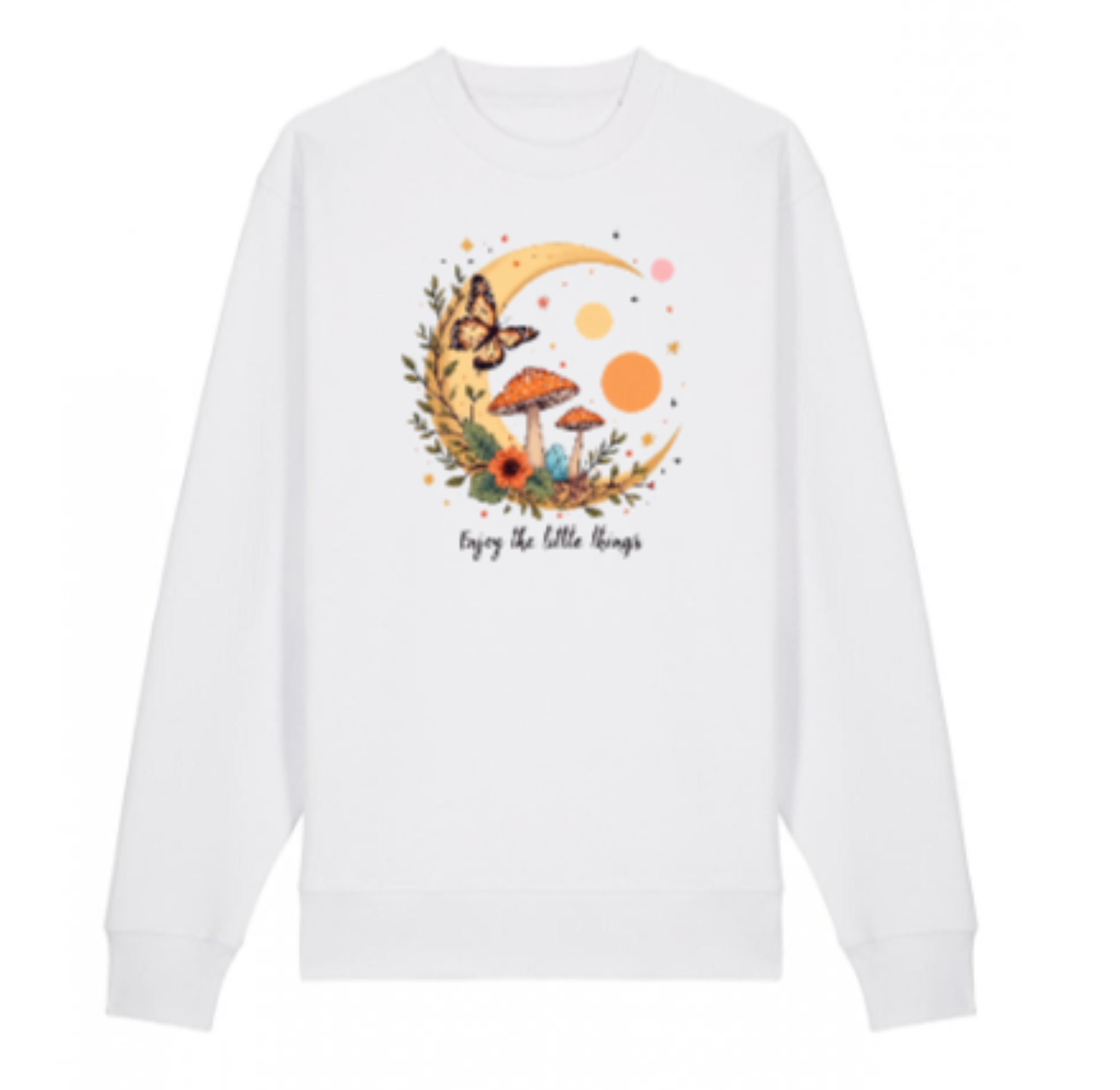 Enjoy the Little Things Sweatshirt — Cottagecore Mushroom Moon Jumper