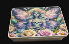 Fairy skeleton tin with sugar skull fairy, butterfly wings and floral design