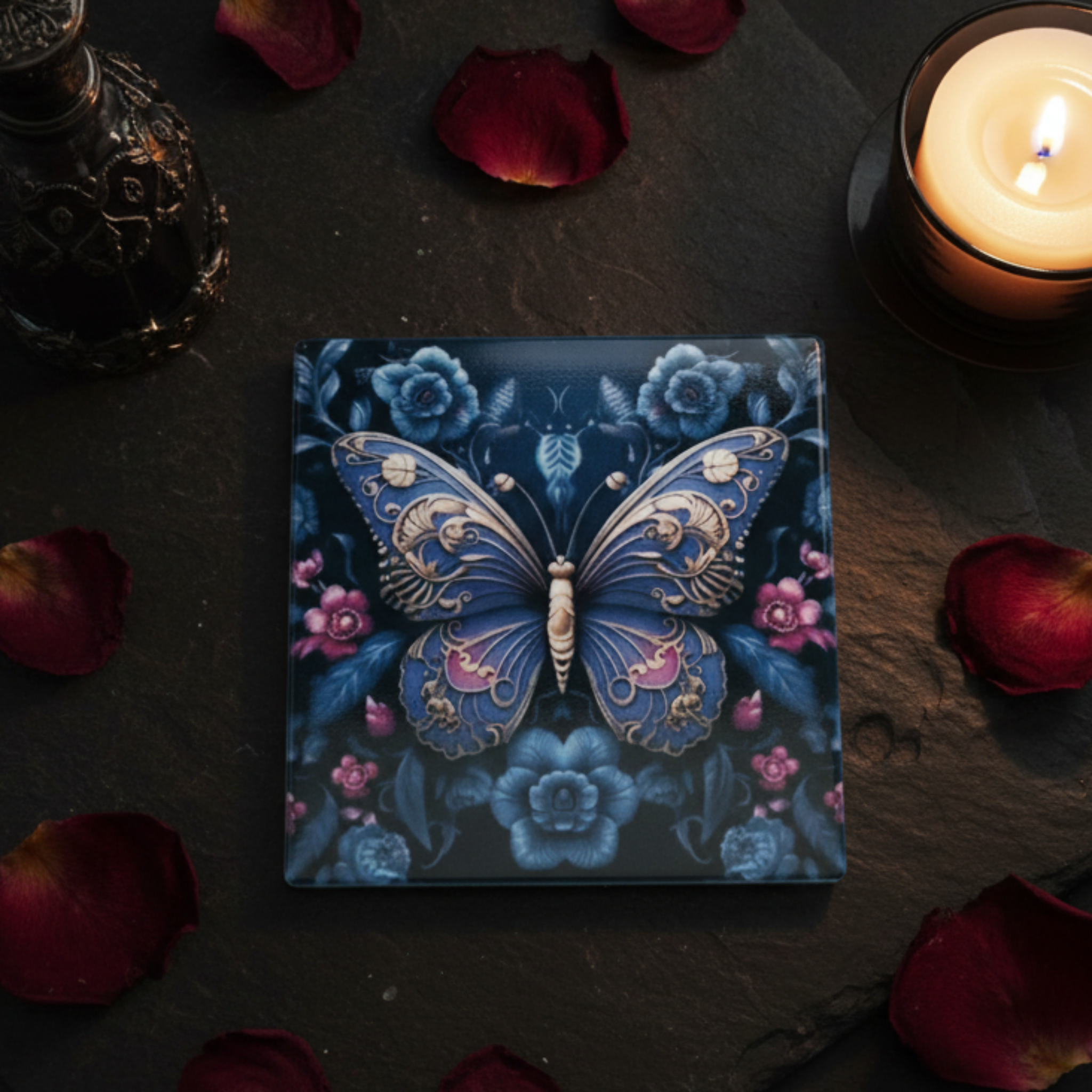 Gothic Butterfly Ceramic Coaster Lifestyle
