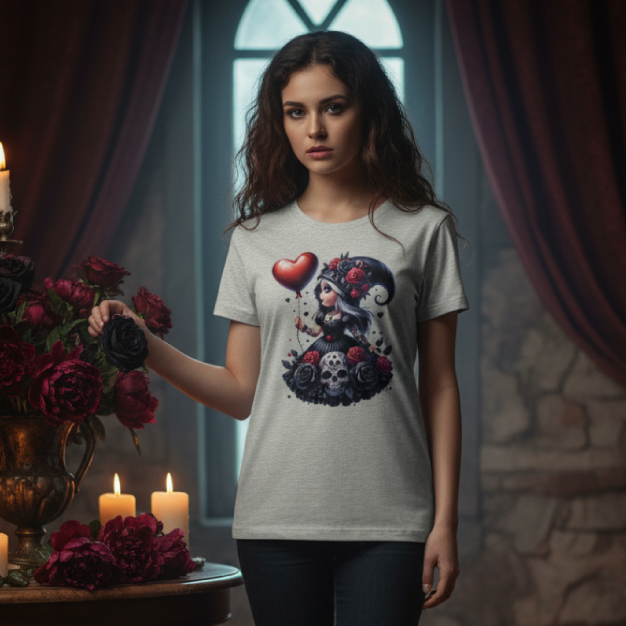 Gothic Gnome Valentine Tee - Light Grey Lifestyle